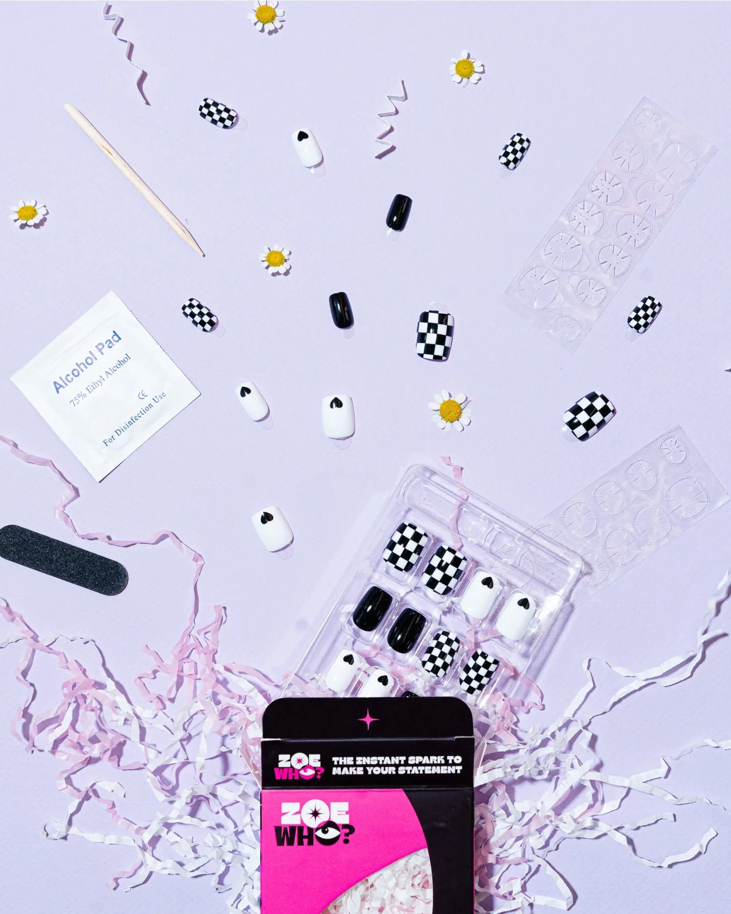 Heart-ache – Checkerboard Black & White Press-On Nails - ZOEWHO?