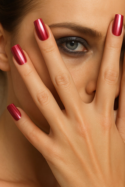 Pink Current – Metallic Rose Chrome Press-On Nails