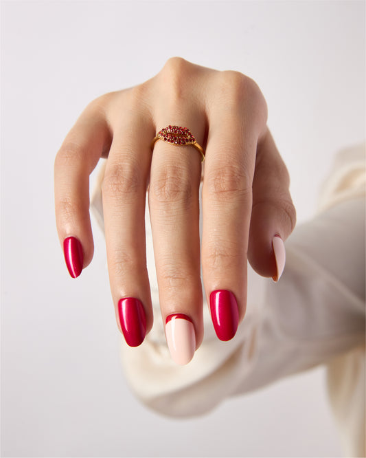 Midnight Ride – Deep Red Short Oval Press-On Nails