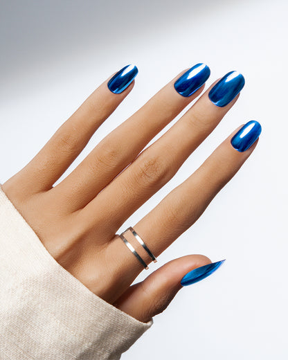 Sapphire Rush – Metallic Blue Chrome Press-On Nails