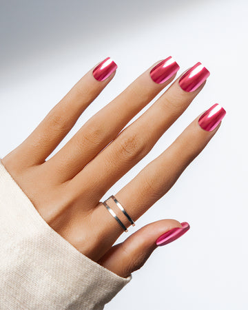 Pink Current – Metallic Rose Chrome Press-On Nails