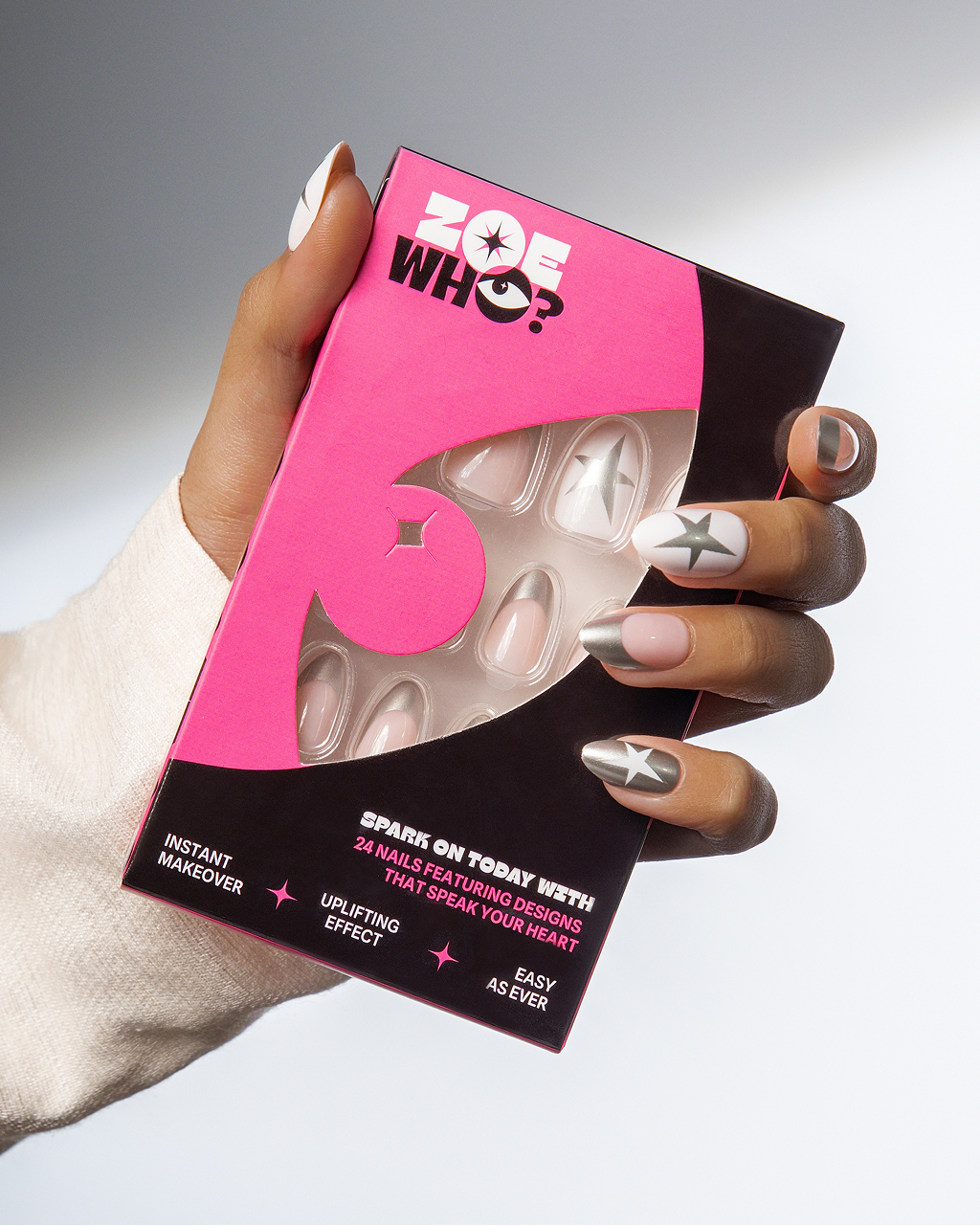 Starlit Bloom – Glossy Star French Press-On Nails