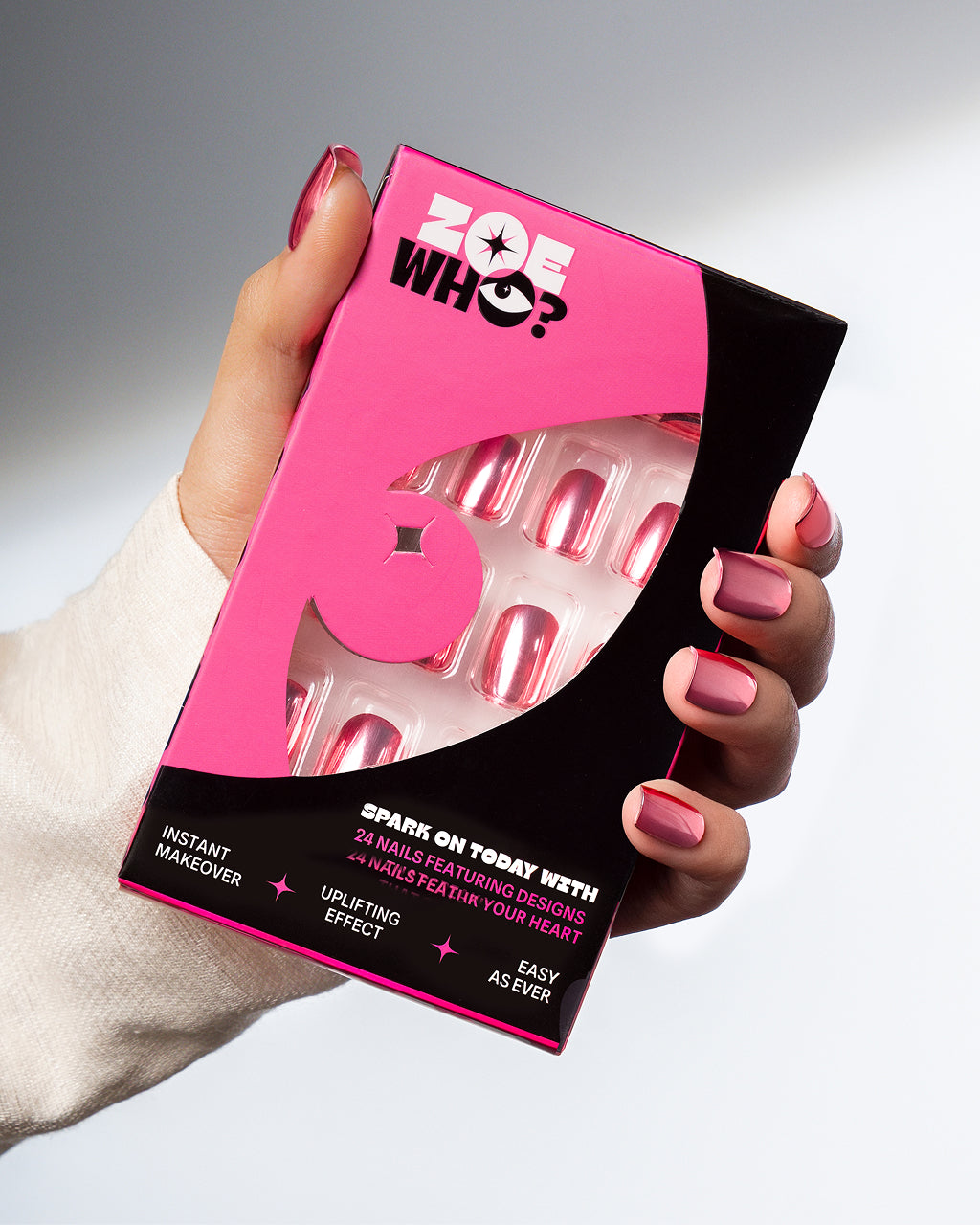 Pink Current – Metallic Rose Chrome Press-On Nails