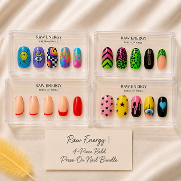 Raw Energy | 4-Piece Bold Press-On Nail Bundle