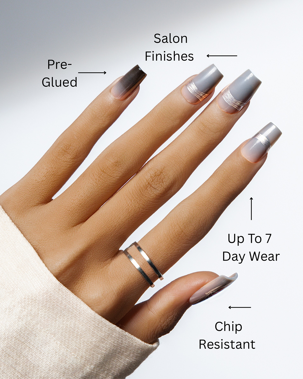 Misty Cocoon – Soft Gray Gradient Press-On Nails