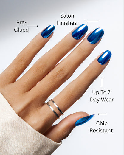 Sapphire Rush – Metallic Blue Chrome Press-On Nails