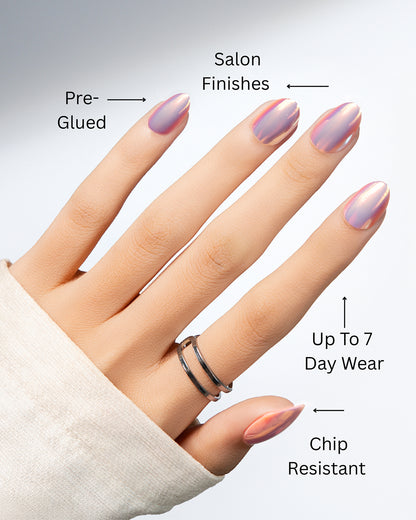 Halo Kiss – Rosy Lilac Chrome Press-On Nails