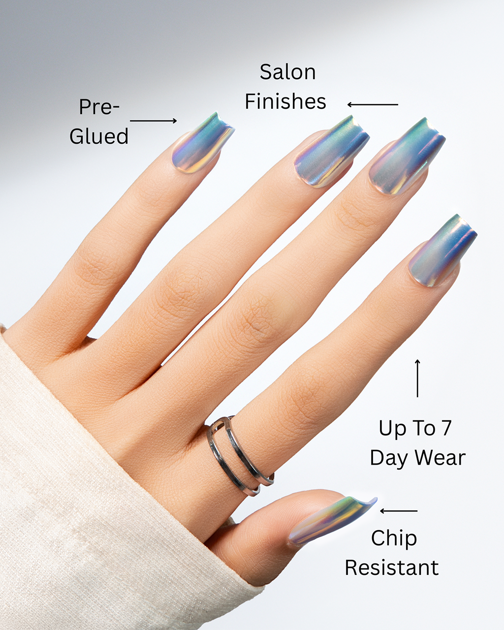 Opal Haze – Luminous Chrome Press-On Nails