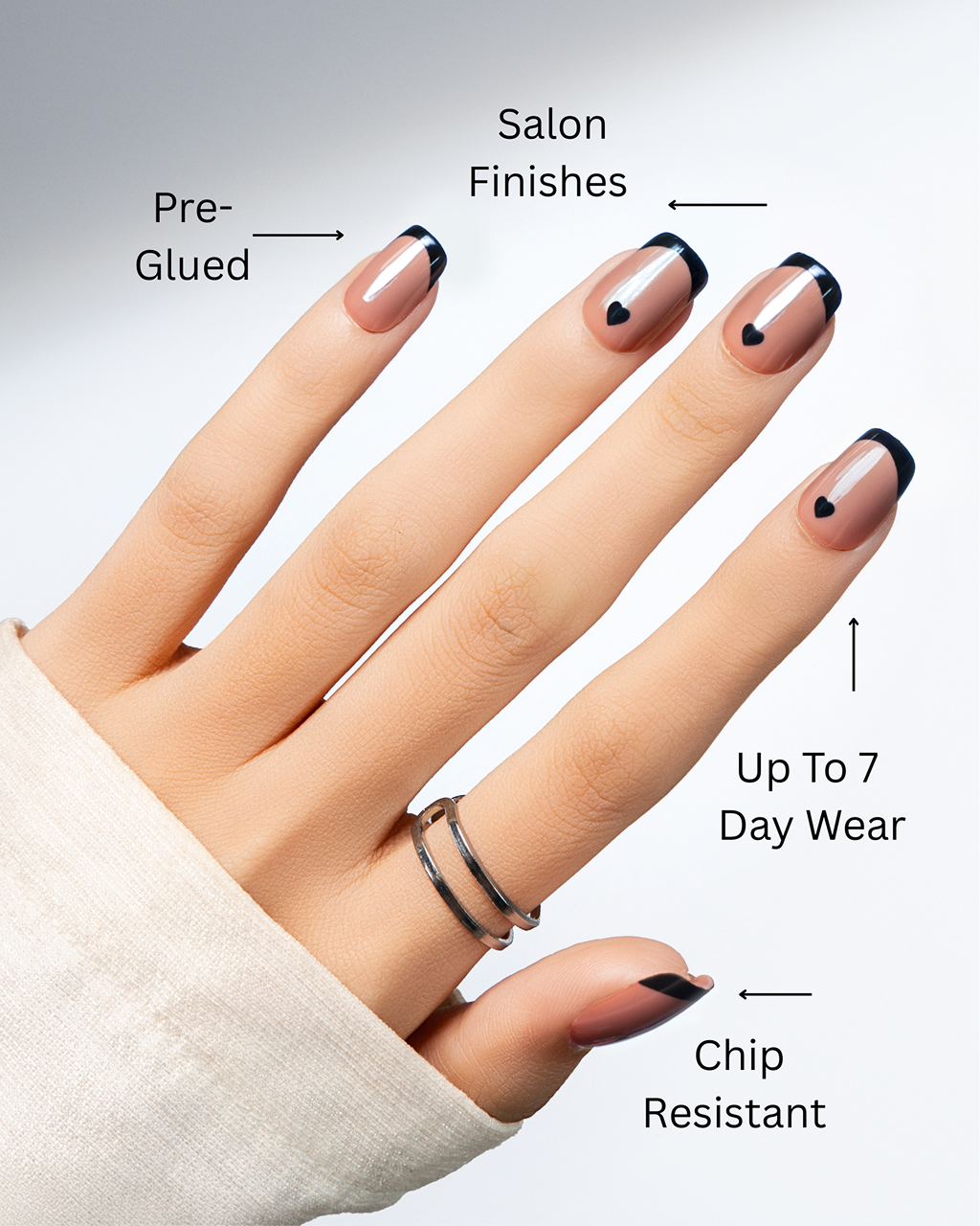 French Noir – Black Heart French Press-On Nails