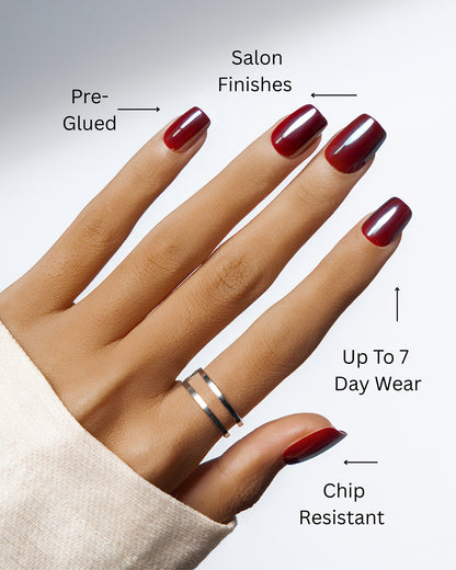 Red Mirage – Garnet Chrome Press-On Nails