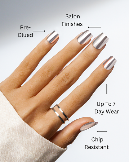 Silver Dimension – Metallic Chrome Press-On Nails