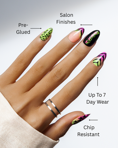 Electric Jungle – Neon Animal Print Press-On Nails