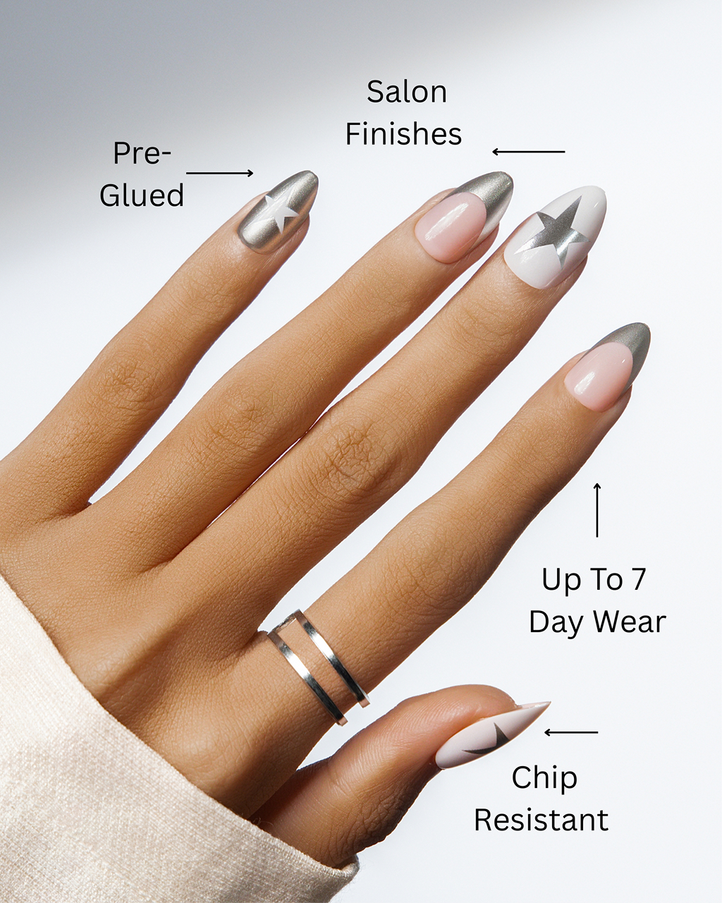 Starlit Bloom – Glossy Star French Press-On Nails