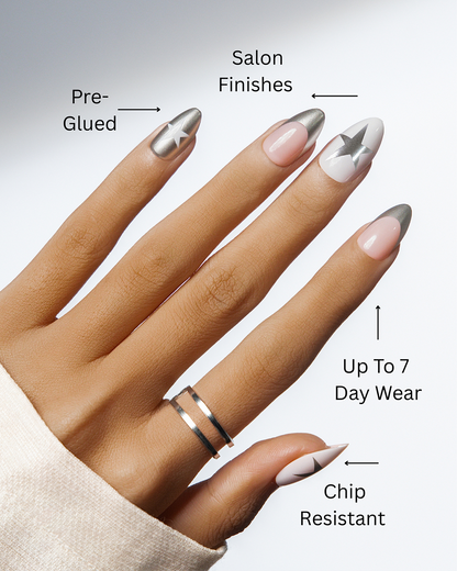 Starlit Bloom – Glossy Star French Press-On Nails
