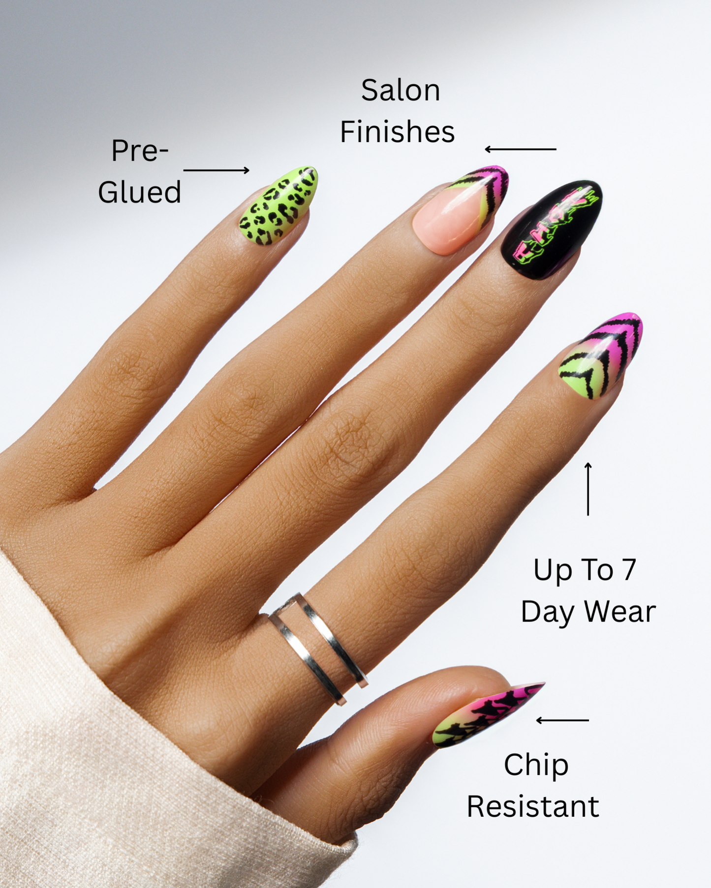 Raw Energy | 4-Piece Bold Press-On Nail Bundle