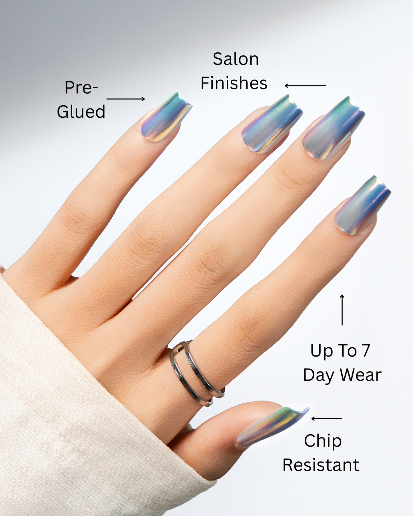Light Shift | 4-Piece Chrome Press-On Nail Bundle