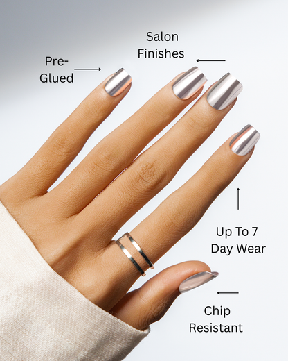 Mirror Hour | 4-Piece Chrome Press-On Nail Bundle