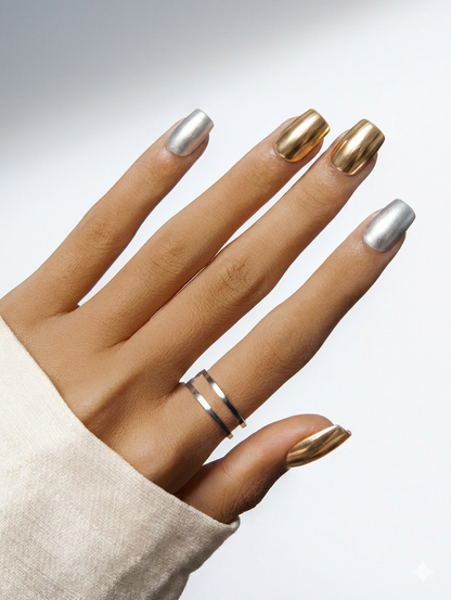 Golden State | 4-Piece Chrome Press-On Nail Bundle